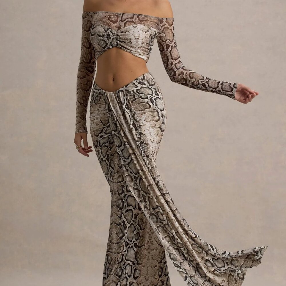 NEW Snake Print Drape Maxi Skirt – Size 4 – Vacation Ready